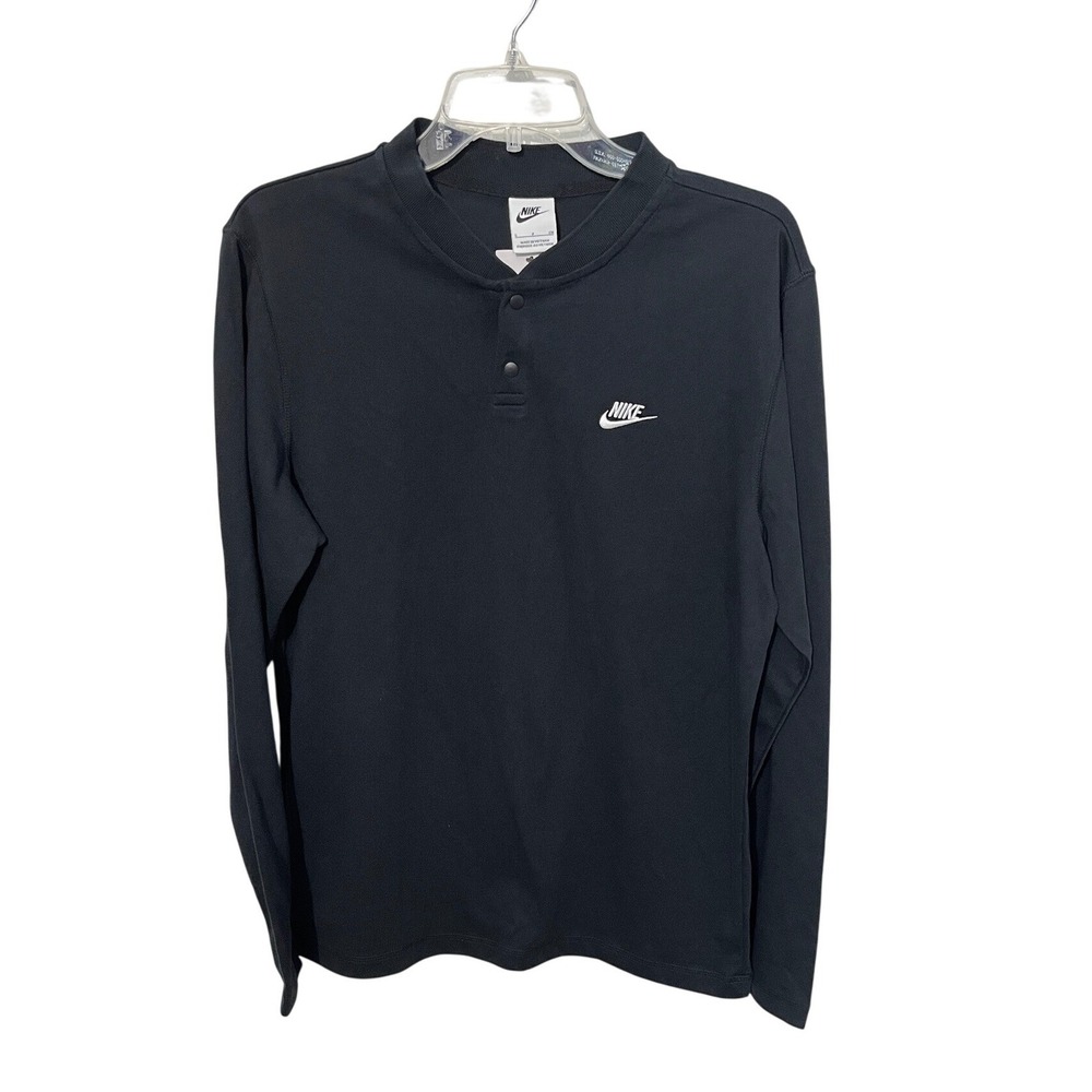 Nike Henley Shirt Mens Small Black Long Sleeve Mock Neck FZ6630-010